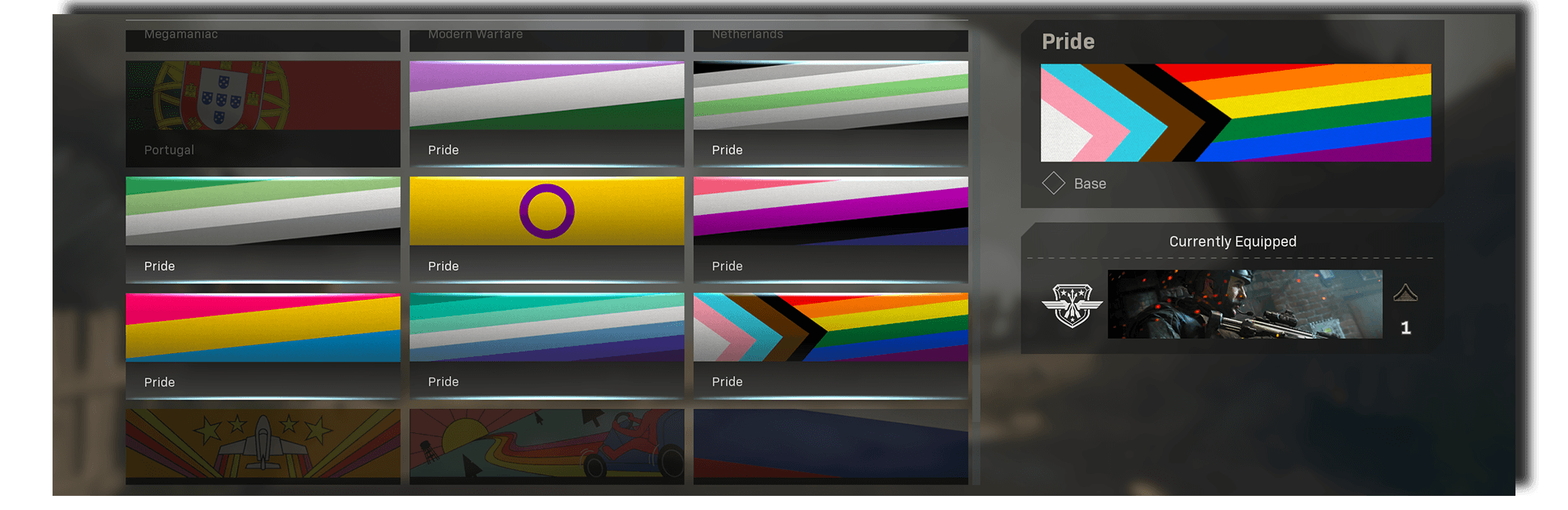 Screenshot of the new Pride Calling Cards recently added to Warzone.